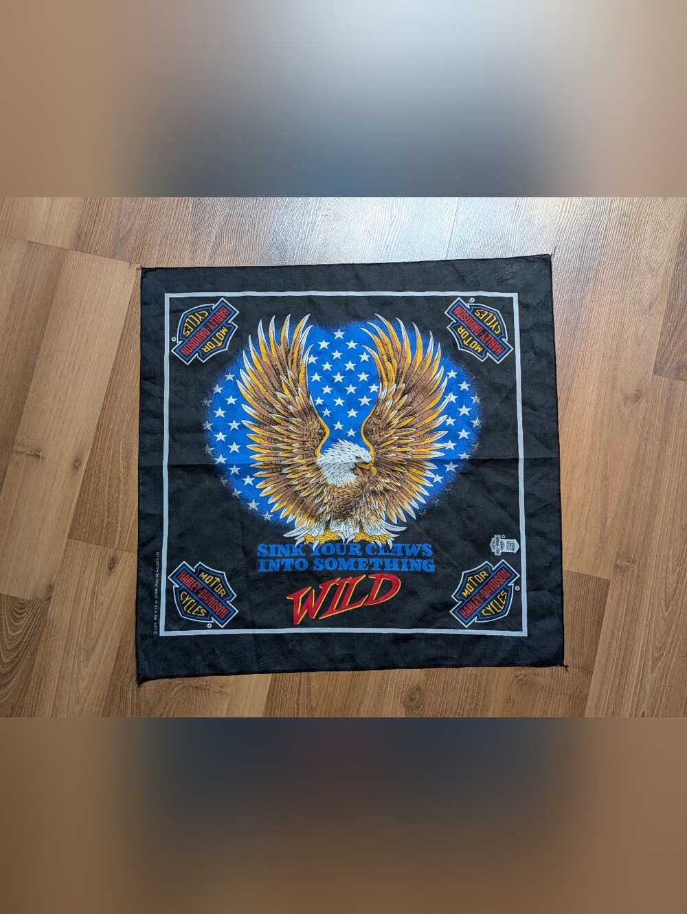 Vintage 90s Harley Davidson Bandana Sink Your Claws Wild Eagle USA Made 50/50